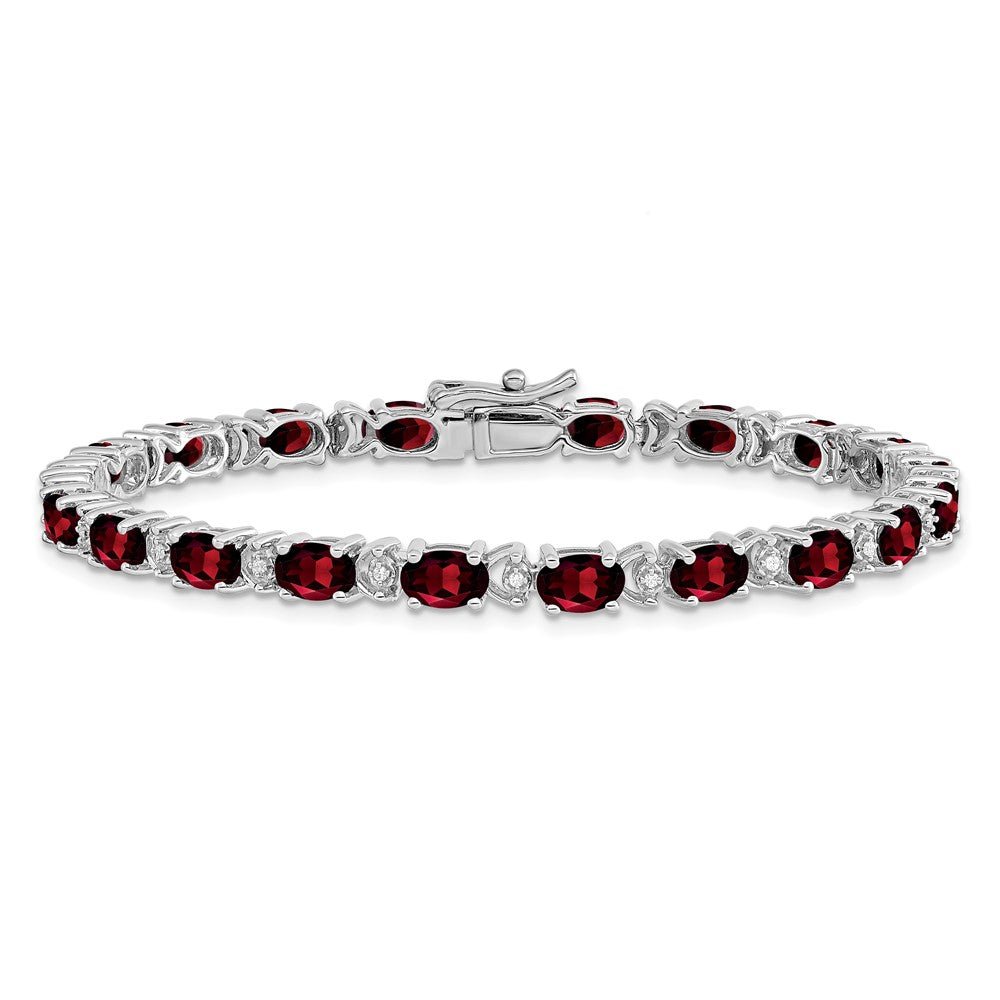 14k White Gold Oval Garnet and Natural Diamond Bracelet