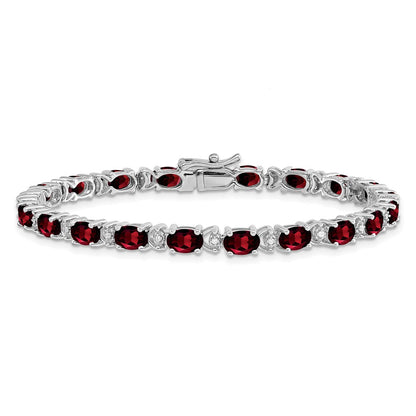 14k White Gold Oval Garnet and Natural Diamond Bracelet
