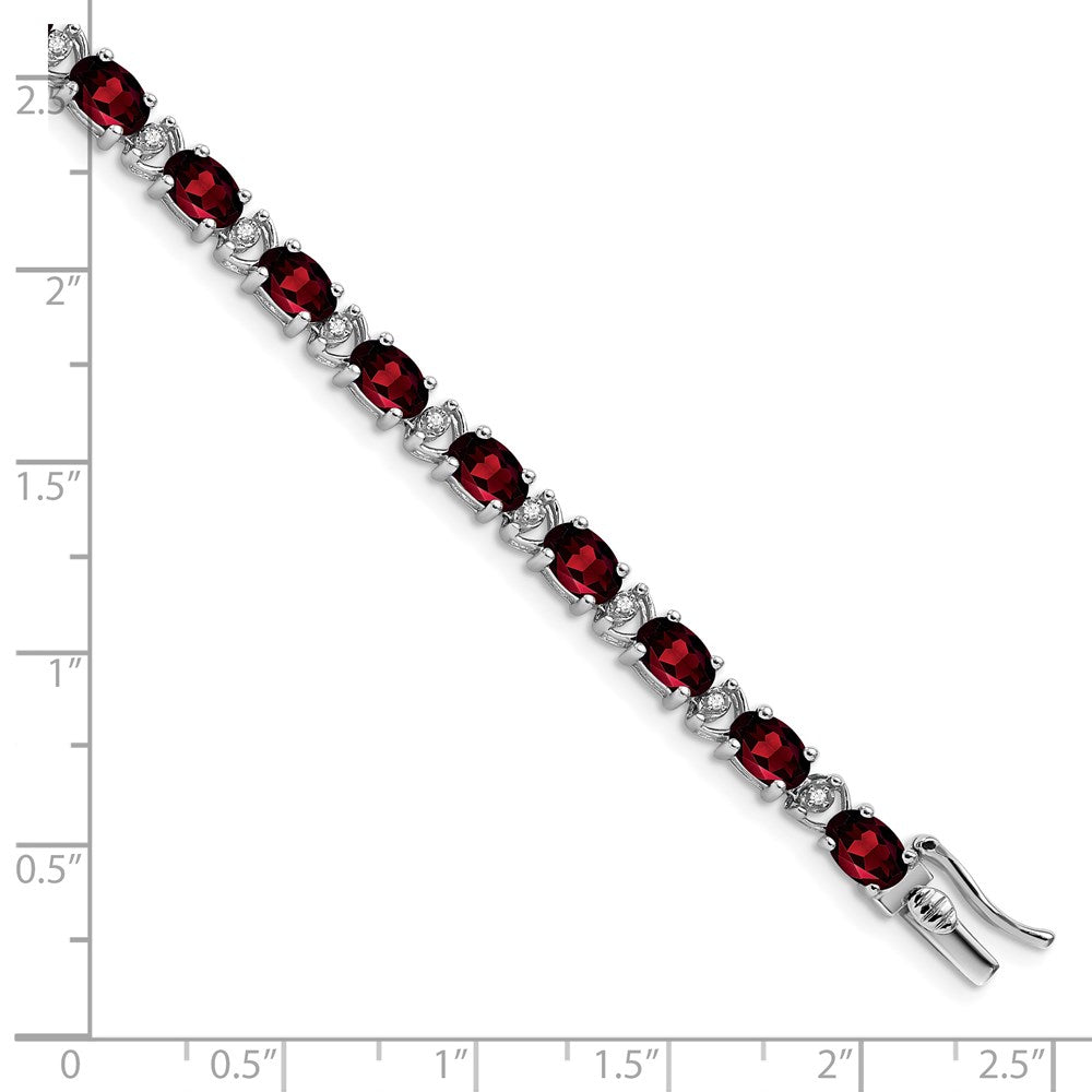 14k White Gold Oval Garnet and Natural Diamond Bracelet
