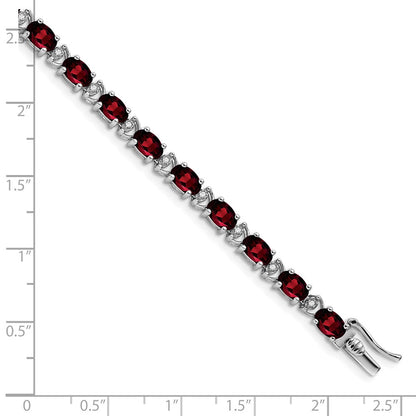 14k White Gold Oval Garnet and Natural Diamond Bracelet