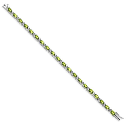 14k White Gold Oval Peridot and Natural Diamond Bracelet