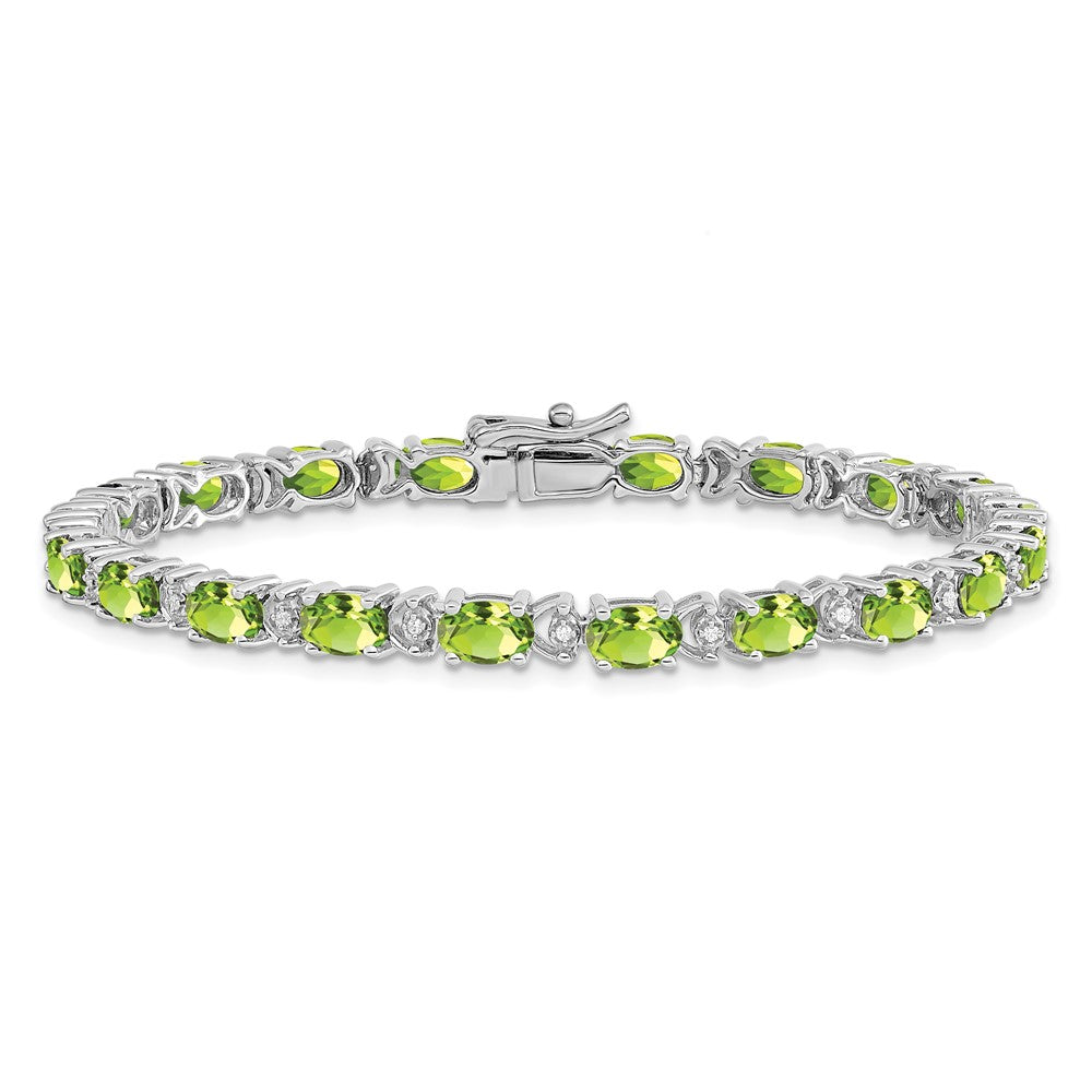 14k White Gold Oval Peridot and Natural Diamond Bracelet