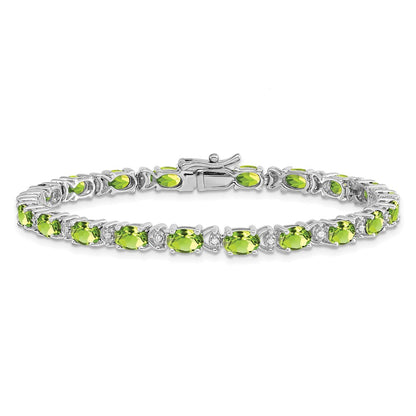 14k White Gold Oval Peridot and Natural Diamond Bracelet