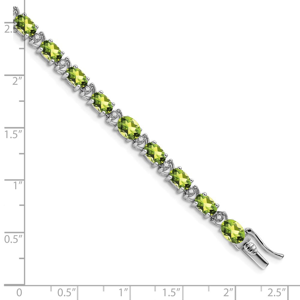14k White Gold Oval Peridot and Natural Diamond Bracelet