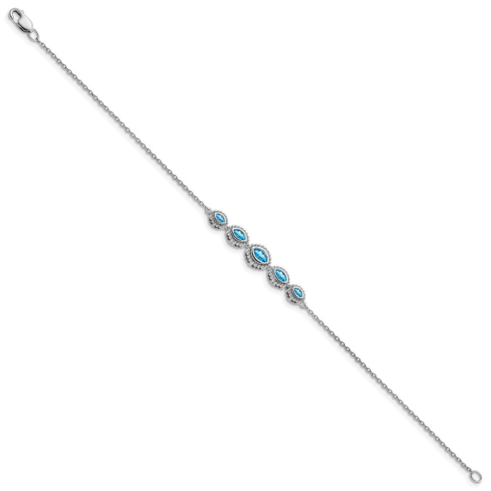 14k White Gold Marquise Blue Topaz Bracelet
