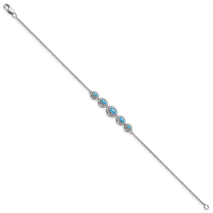 14k White Gold Marquise Blue Topaz Bracelet