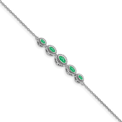 14k White Gold Marquise Emerald Bracelet