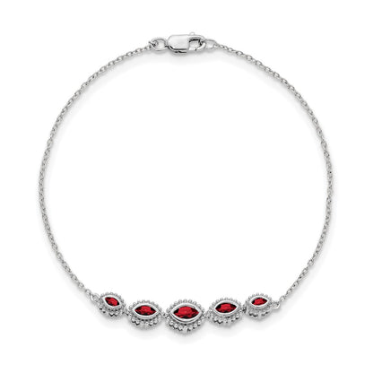 14k White Gold Marquise Garnet Bracelet