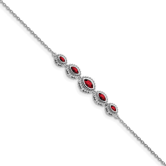 14k White Gold Marquise Garnet Bracelet