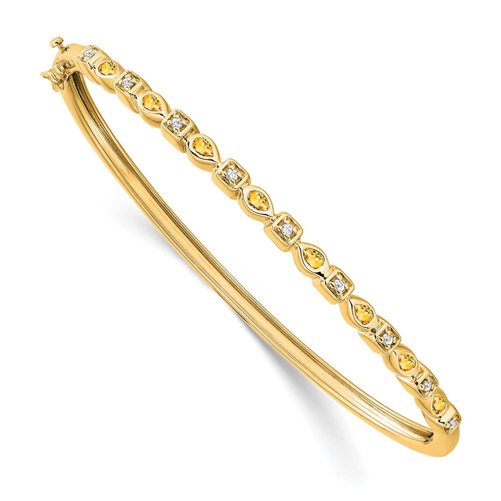14k Yellow Gold Citrine and Natural Diamond Bangle