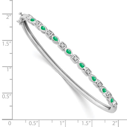 14k White Gold Emerald and Natural Diamond Bangle