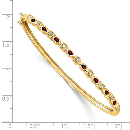 14k Yellow Gold Garnet and Natural Diamond Bangle