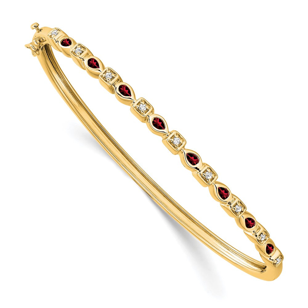 14k Yellow Gold Garnet and Natural Diamond Bangle