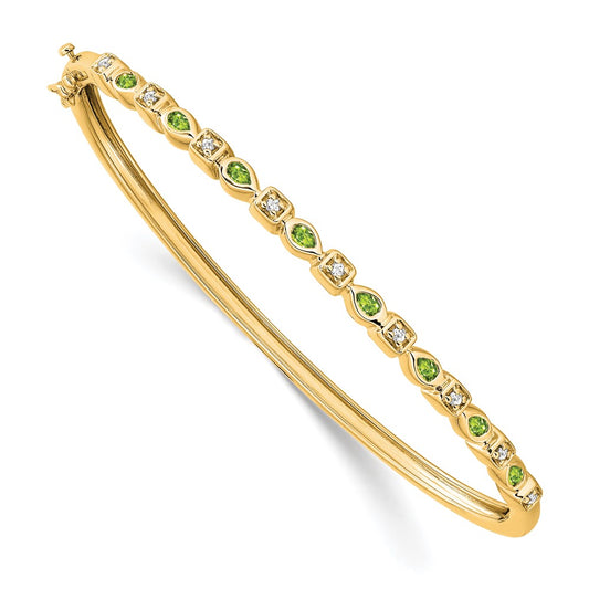 14k Yellow Gold Peridot and Natural Diamond Bangle