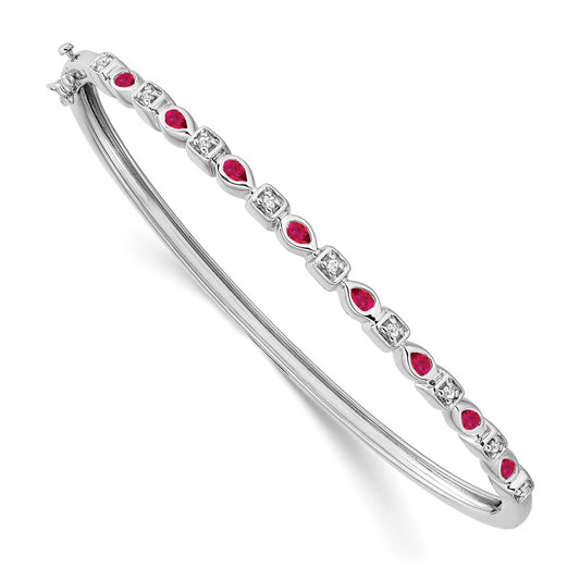 14k White Gold Ruby and Natural Diamond Bangle