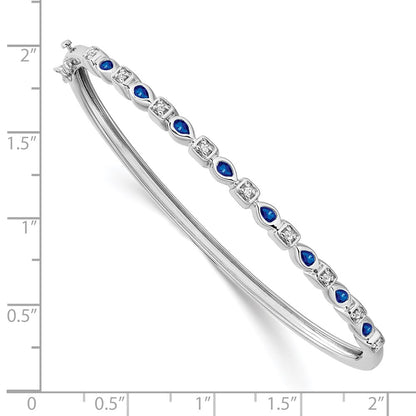 14k White Gold Sapphire and Natural Diamond Bangle