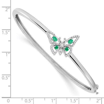 14k White Gold Emerald and Natural Diamond Butterfly Bangle