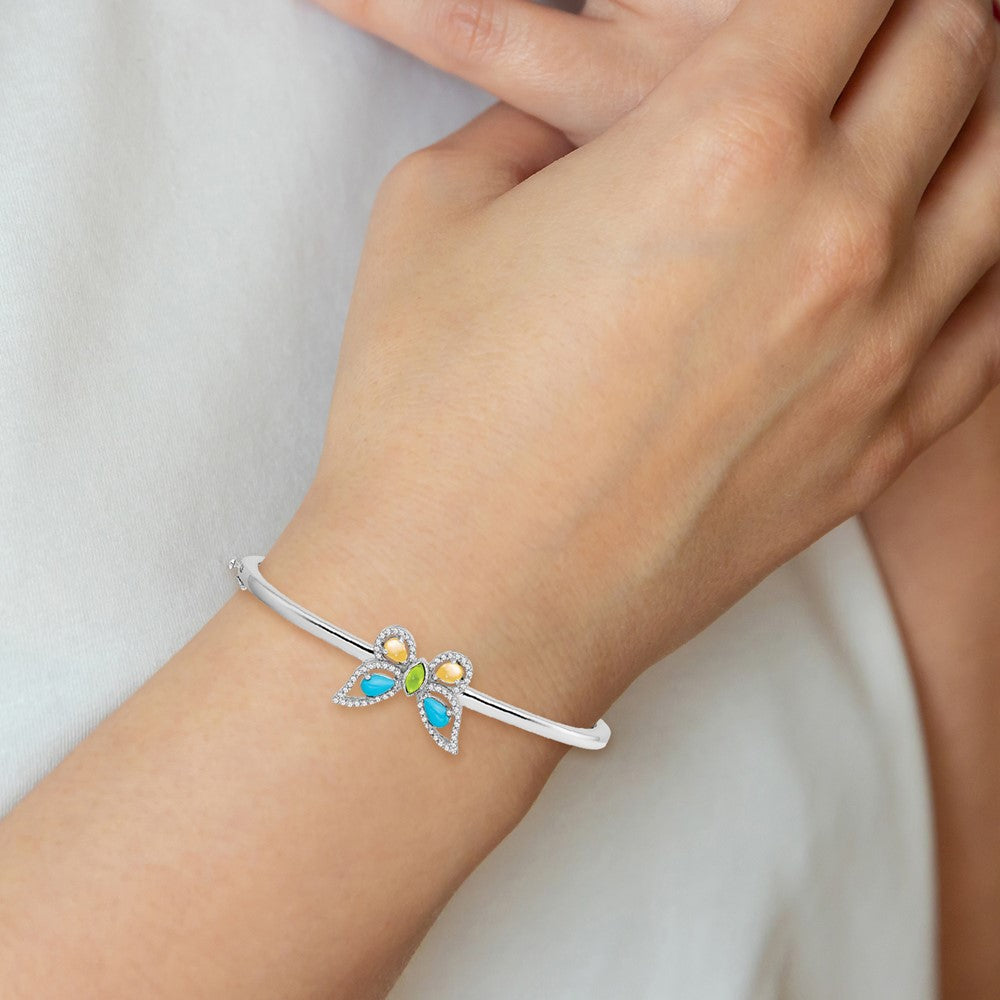 14k White Turquoise/Peridot/Citrine/Wh. Topaz Butterfly Bangle