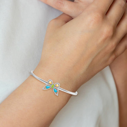 14k White Turquoise/Peridot/Citrine/Wh. Topaz Butterfly Bangle
