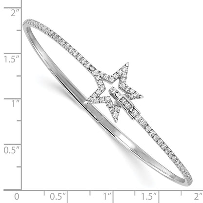 14k White Gold Polished Natural Diamond Star Hinged Bangle