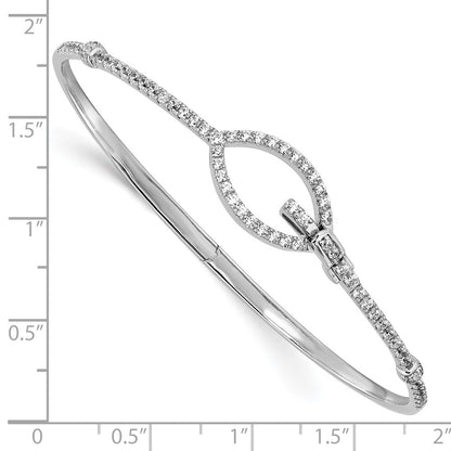 14k White Gold Polished Natural Diamond Oval Buckle Hinged Bangle