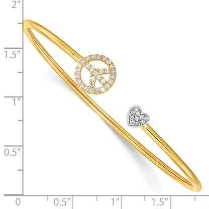 14k Two-tone Natural Diamond Peace & Heart Cuff Bangle
