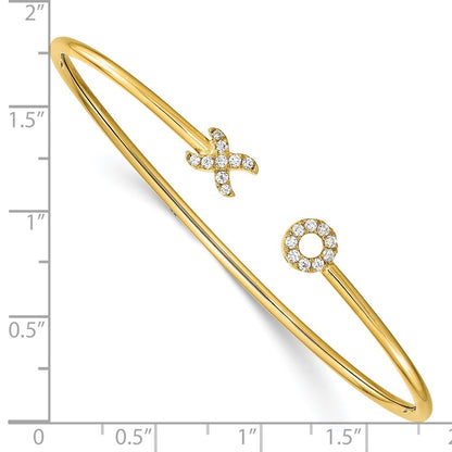 14k Yellow Gold Natural Diamond X & O Cuff Bangle