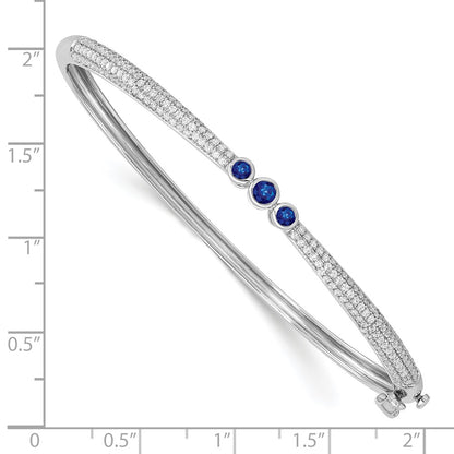 14k White Gold Sapphire and Natural Diamond Bangle