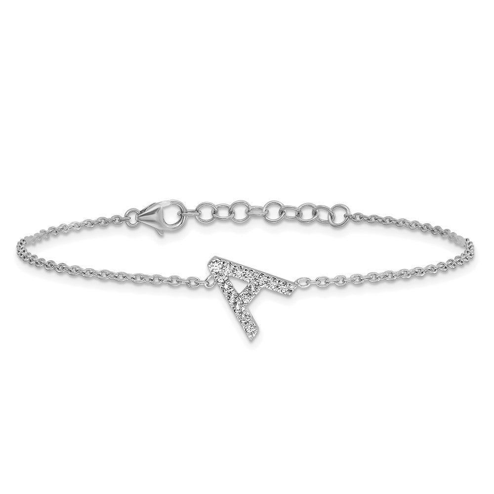 14KW Natural Diamond Sideways Letter A w/ 1in ext. Bracelet