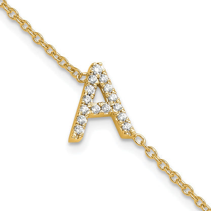 14k Yellow Gold Natural Diamond Sideways Letter A w/ 1in ext. Bracelet