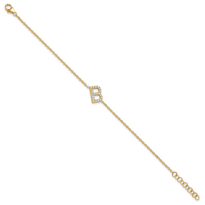 14k Yellow Gold Natural Diamond Sideways Letter B w/ 1in ext. Bracelet