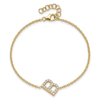 14k Yellow Gold Natural Diamond Sideways Letter B w/ 1in ext. Bracelet