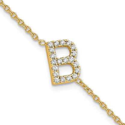 14k Yellow Gold Natural Diamond Sideways Letter B w/ 1in ext. Bracelet