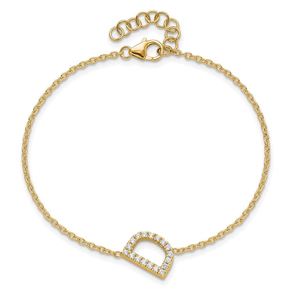 14k Yellow Gold Natural Diamond Sideways Letter D w/ 1in ext. Bracelet