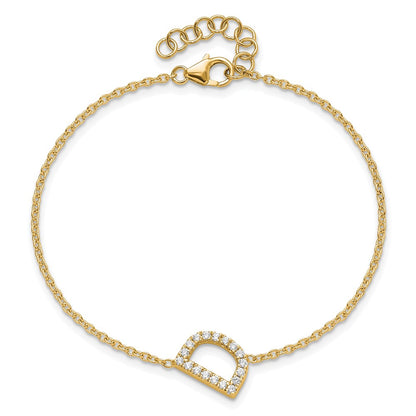 14k Yellow Gold Natural Diamond Sideways Letter D w/ 1in ext. Bracelet