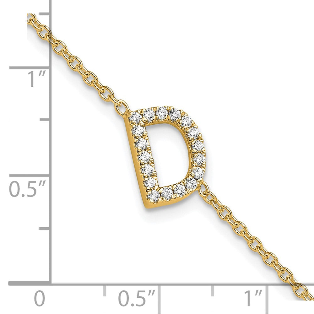 14k Yellow Gold Natural Diamond Sideways Letter D w/ 1in ext. Bracelet