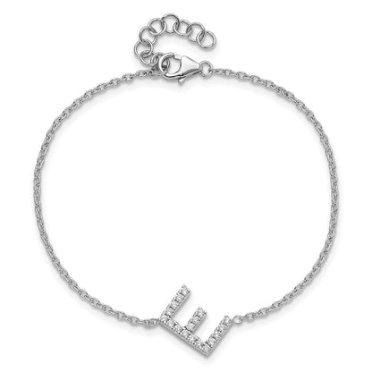 14KW Natural Diamond Sideways Letter E w/ 1in ext. Bracelet