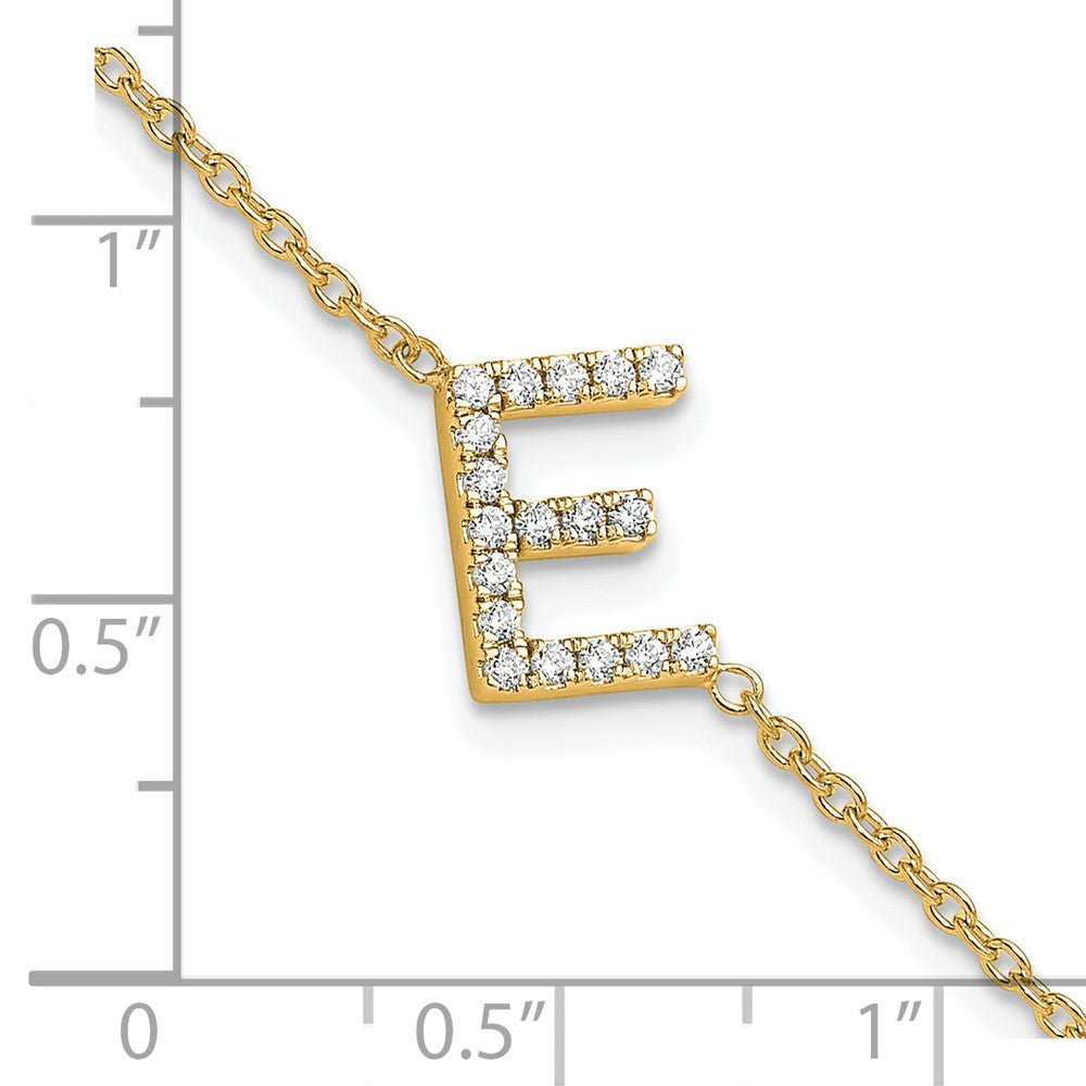 14k Yellow Gold Natural Diamond Sideways Letter E w/ 1in ext. Bracelet