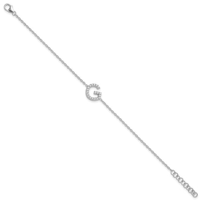 14KW Natural Diamond Sideways Letter G w/ 1in ext. Bracelet