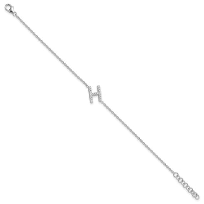 14KW Natural Diamond Sideways Letter H  w/ 1in ext. Bracelet