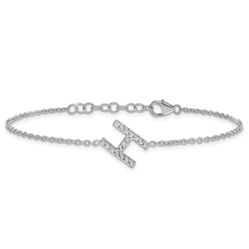 14KW Natural Diamond Sideways Letter H  w/ 1in ext. Bracelet
