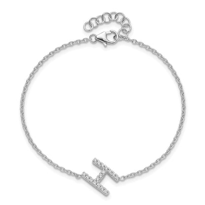 14KW Natural Diamond Sideways Letter H  w/ 1in ext. Bracelet