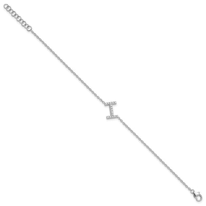 14KW Natural Diamond Sideways Letter I w/ 1in ext. Bracelet