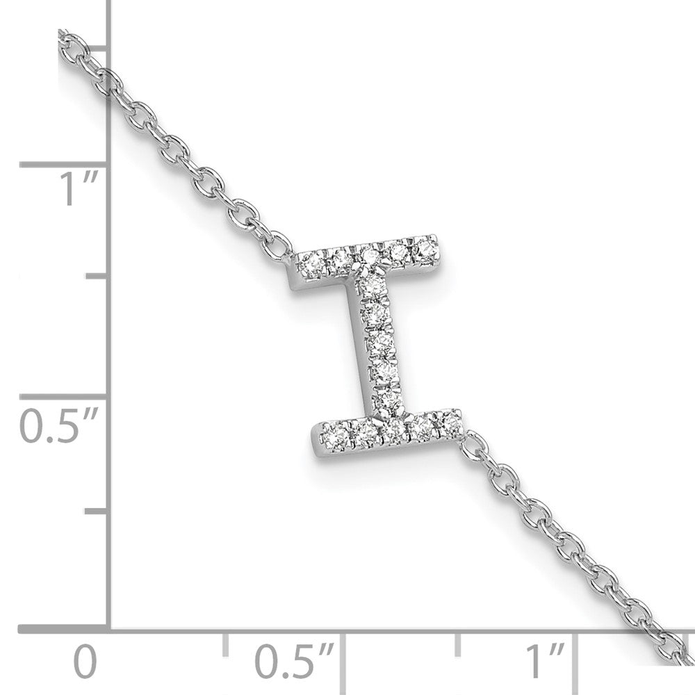 14KW Natural Diamond Sideways Letter I w/ 1in ext. Bracelet