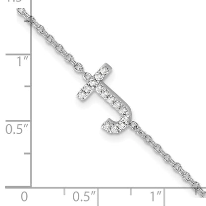 14KW Natural Diamond Sideways Letter J w/ 1in ext. Bracelet