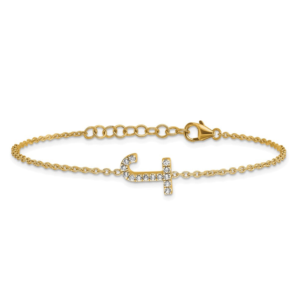 14k Yellow Gold Natural Diamond Sideways Letter J w/ 1in ext. Bracelet