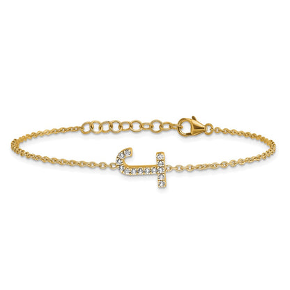 14k Yellow Gold Natural Diamond Sideways Letter J w/ 1in ext. Bracelet