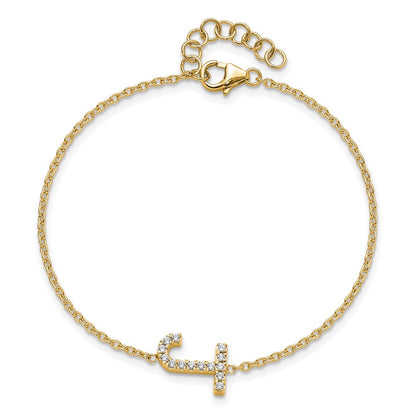 14k Yellow Gold Natural Diamond Sideways Letter J w/ 1in ext. Bracelet