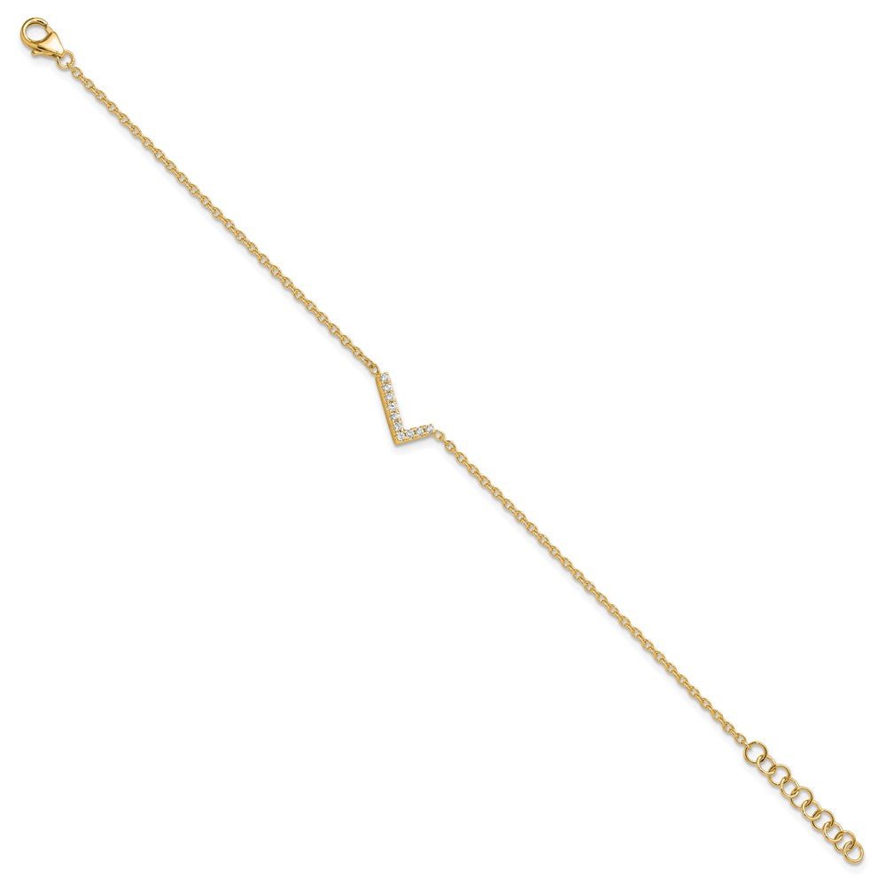 14k Yellow Gold Natural Diamond Sideways Letter L w/ 1in ext. Bracelet