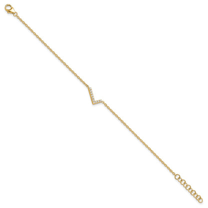 14k Yellow Gold Natural Diamond Sideways Letter L w/ 1in ext. Bracelet